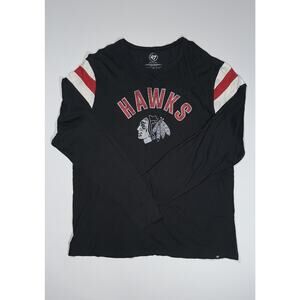 Chicago Blackhawks 47 BRAND Logo Graphic Tee Shirt Long Sleeve NHL Black Sz XXL